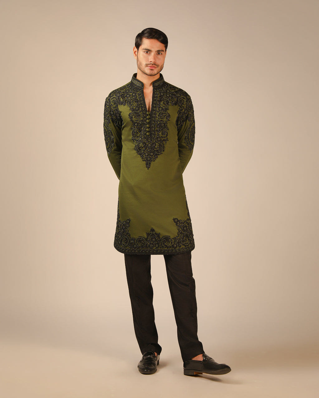 Zarveen Olive Embroidered Kurta Set
