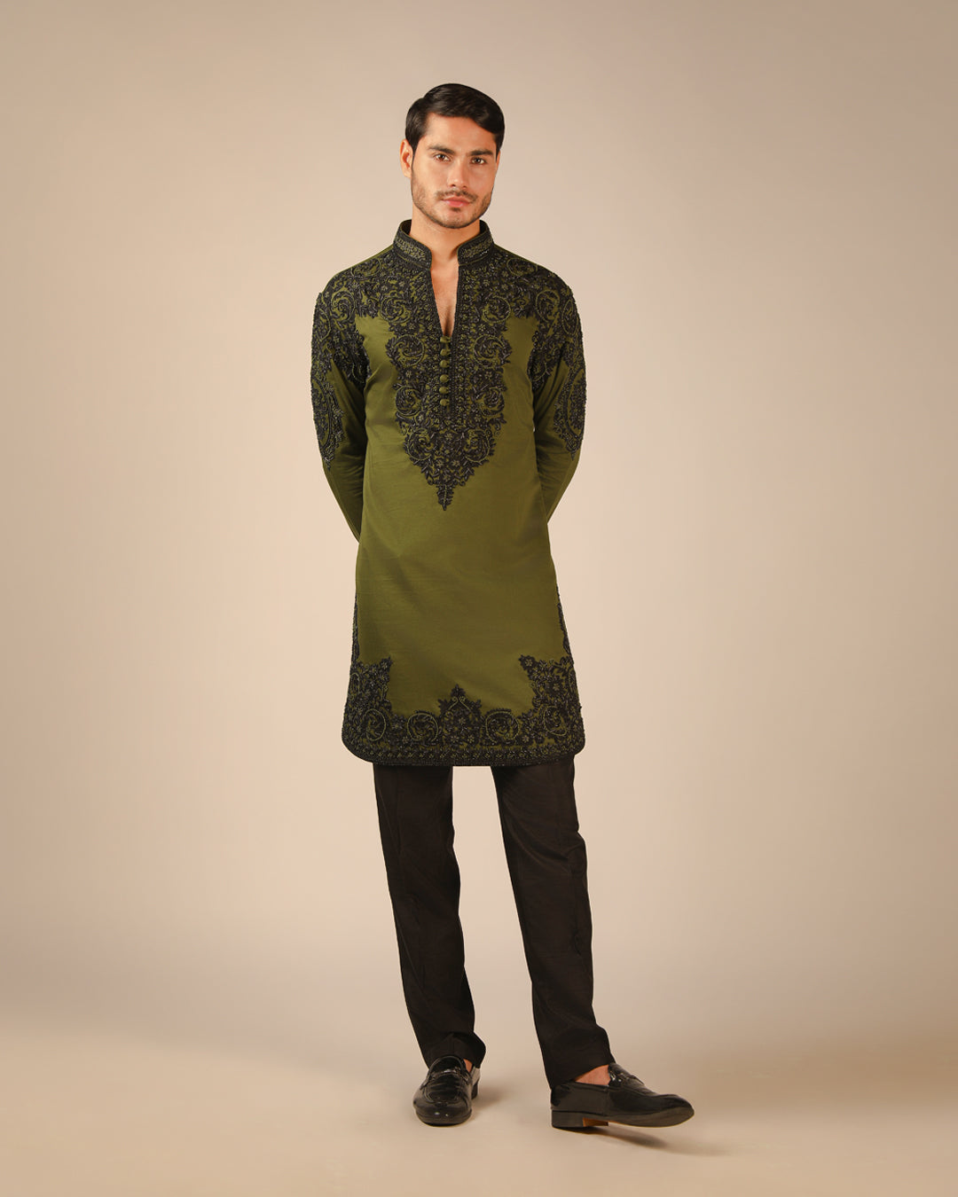 Zarveen Olive Embroidered Kurta Set