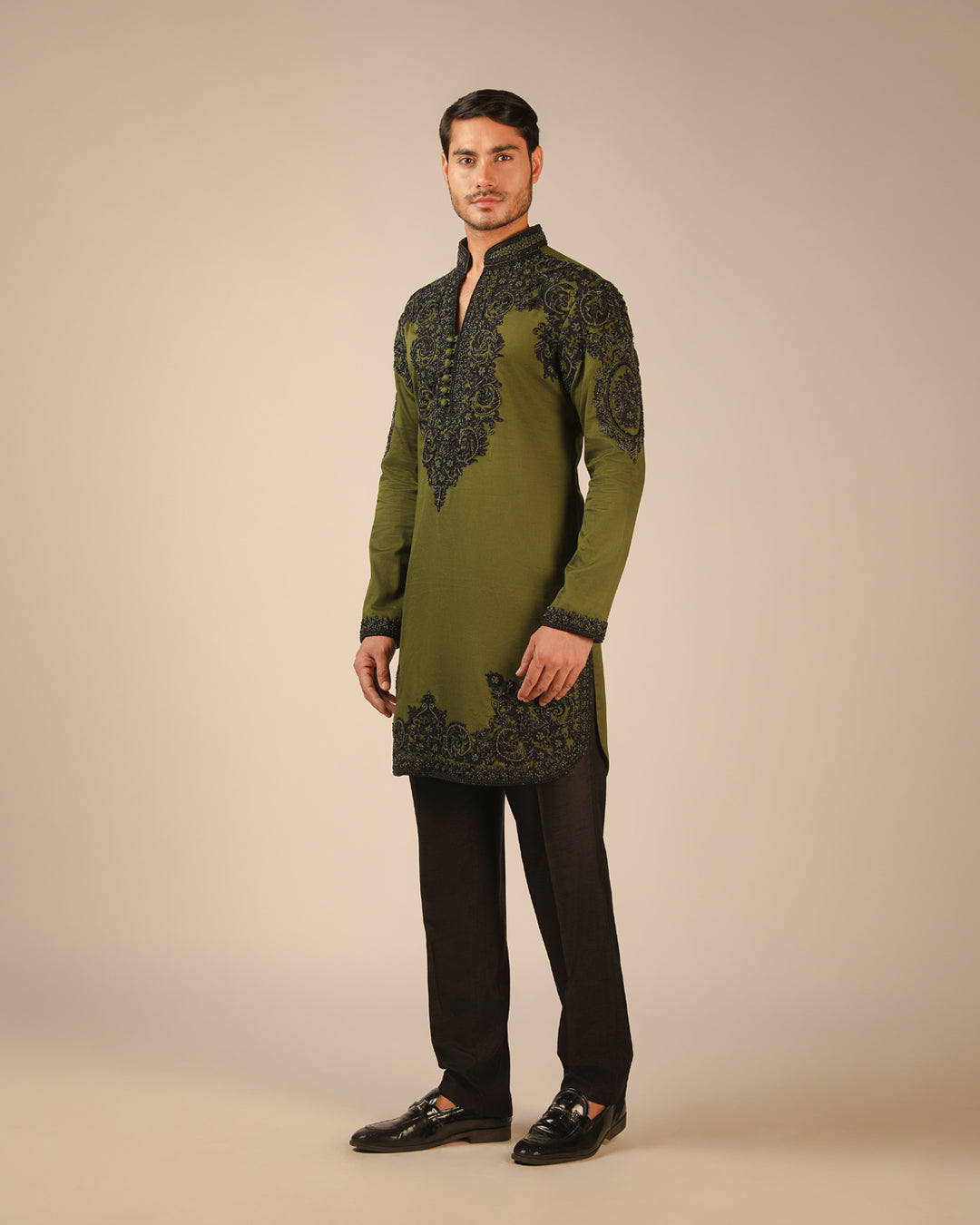 Zarveen Olive Embroidered Kurta Set