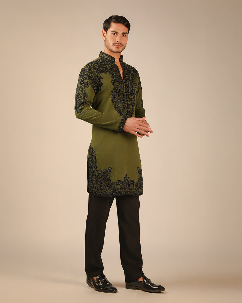 Zarveen Olive Embroidered Kurta Set