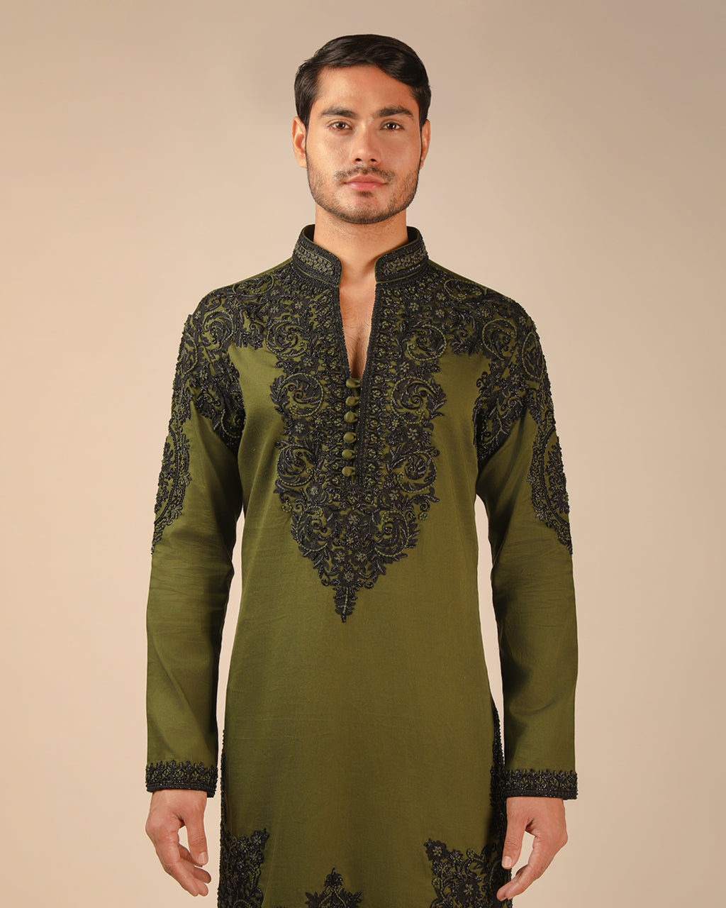 Zarveen Olive Embroidered Kurta Set
