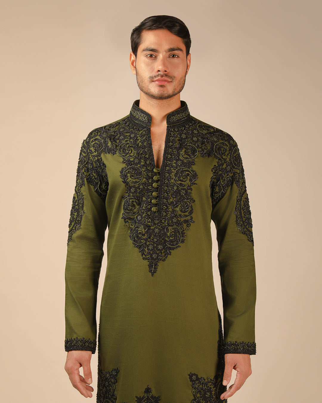 Zarveen Olive Embroidered Kurta Set