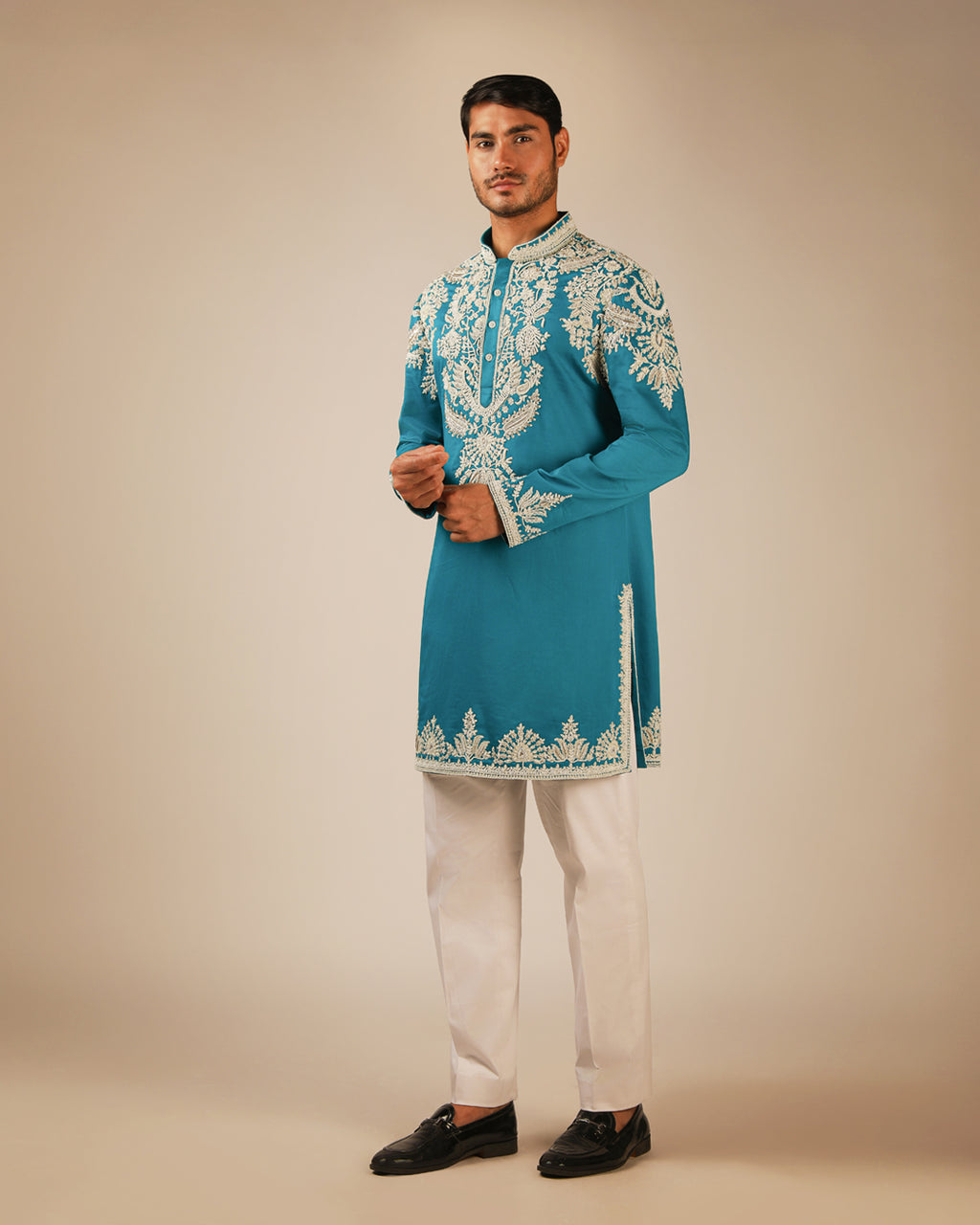 Teal Heritage Zari Kurta